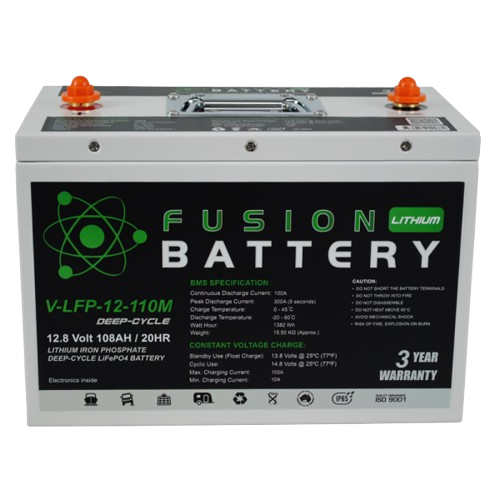 Fusion Lithium Deep Cycle Metal Cas V-LFP-12-110M  -  12Volts, 110Ah