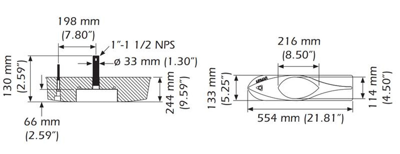 Simrad xSonic Airmar B275LH-W Bronze, Thru-Hull Dual Channel CHIRP transducer (Wide Angle)